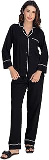moomaya Women's Cotton Jersey Pajama Set - Ultra-Soft, Button-Down Sleepwear With Notch Lapel Shirt-picture-55