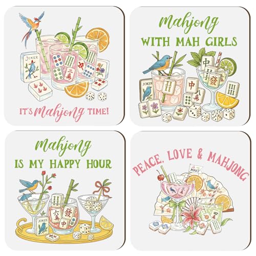 Yiyiring 4 Emb Dessous-Verres Mahjong Cocktail Colorés 3,94 po