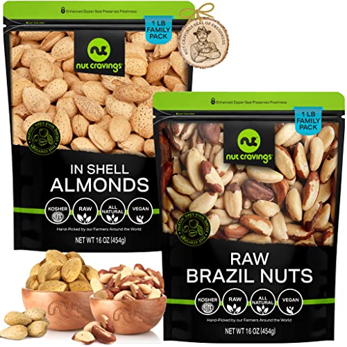 Raw Brazil Nuts + In Shell Almonds 16.Oz 2 Pack Bundle #TOP20