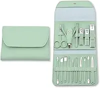 Kit Manicure & Pedicure Profissional 16 Peças – Estojo Portátil Elegante em Aço Inoxidável para Unhas Impecáveis em Casa ou Viagem