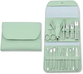 Kit Manicure & Pedicure Profissional 16 Peças – Estojo Portátil Elegante em Aço Inoxidável para Unhas Impecáveis em Casa ou Viagem