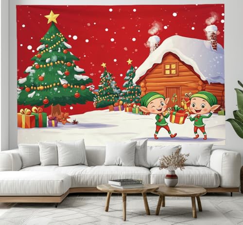 Tapisserie Noël Rouge Foncé Toile Fond Photo Idéale Cadeau Crémaillère