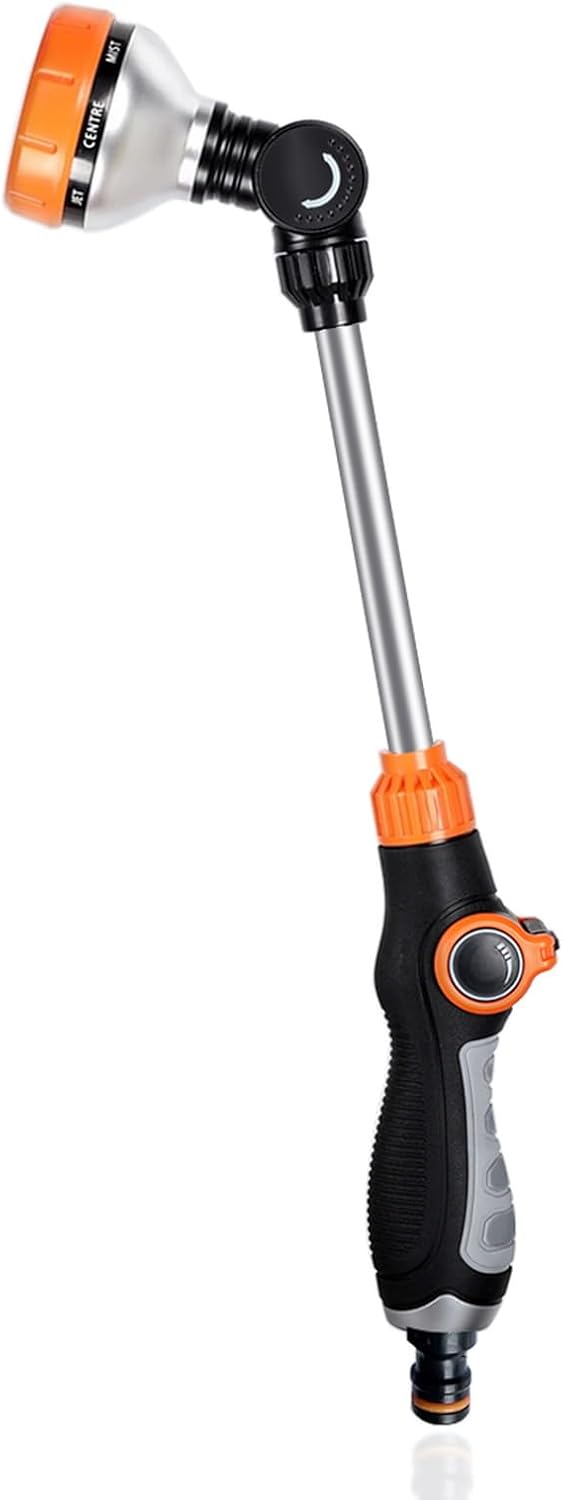 Blütezeit 18-Inch Hose Wand, Water Sprayer with 8 Watering Patterns, Heavy-Duty Metal Hose Nozzle,180° Adjustable Swivel Head Sprinkler,Thumb Flow Control On/Off Valve for Garden & Lawn