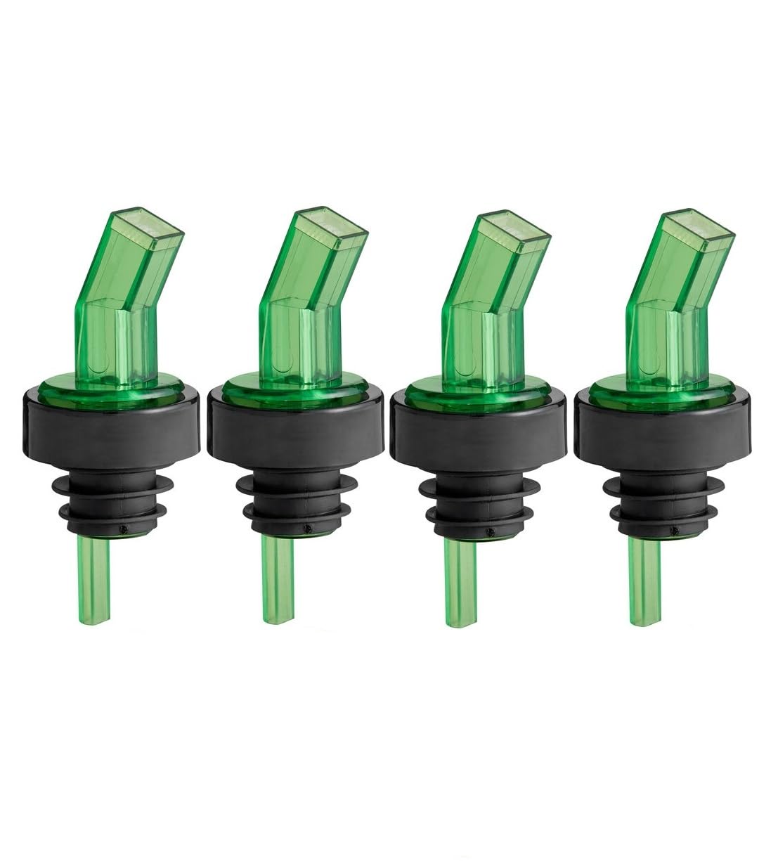 OCS Parts Liquor Pourers with Black Collar | 4-Pack | Green | Screened Bottle Pourers for Liquor Bottles, Syrups and Juices