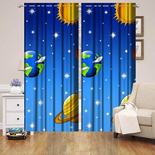 Image of GYANTITEXTURE Window Curtains for Home 5Ft Pack of 2 | 3D Digital Curtain Panels for Living Room Bedroom Kids Room | Semi-Sheer Printed Eyelet Drapes for Decoration (4x5 Feet) Universe