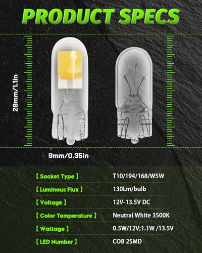 Image of Alopee T10 Wedge Led Bulb Neutral White 3500K 12V DC, Pack of 10