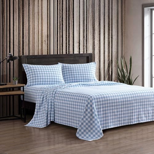 Image of Eddie Bauer - Full Bed Sheets, Cotton Flannel Bedding Set with Matching Pillowcases, Brushed for Extra Softness, Deep Pocket, Oeko-Tex Certified (Arrowhead Tartan Blue)