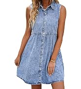 LookbookStore Denim Dress for Women Sleeveless Babydoll Button Down Short Jean Dresses Cute Summer
