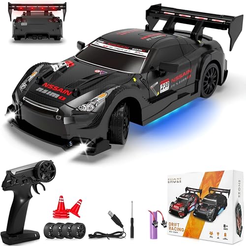 Image of RC Drift Car, 1:24 Scale Remote Control Vehicle with LED Lights, 2.4GHz 20KM /H 4WD High Speed RC Cars, Drifting Tires＆ Batteries, Racing Sports Toy Idea Gift for Adults Boys Girls and Kids (DarkX)