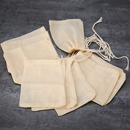 Eorta 50 Pieces Tea Strainer Bags Reusable Coffee/Tea/Herb Brew Bags Loose Leaf Infuser Cotton Muslin Drawstring Bags For Office Home Kitchen Cooking Travel, Beige #TOP5