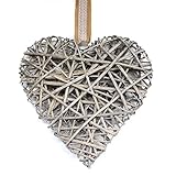 rattanherzen als deko trendig verflochten Deko-Hänger Weiden-Herz 40cm, weiß o. grau Fensterhänger Fensterdeko Rattanherz, Farbe:grau