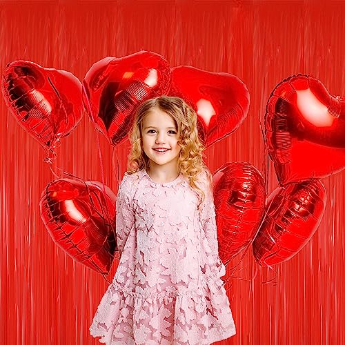 Image of GOER 3.2 ft x 8.2 ft Metallic Tinsel Foil Fringe Curtains Party Photo Backdrop Party Streamers for Birthday,Graduation,New Year Eve Decorations Wedding Decor(5 Packs,Candy Red)