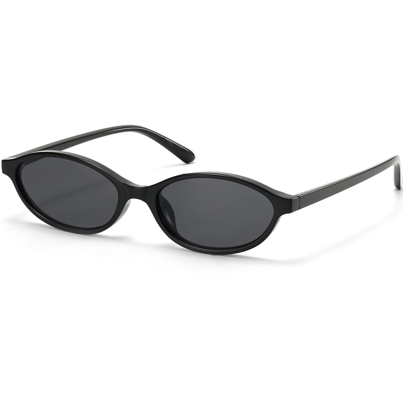 Retro Oval Cat Eye Sunglasses for Women Small Y2K Thin Frame 100% UV Protection Lightweight Vintage 90s Slim Black Sun Glasses-image-48