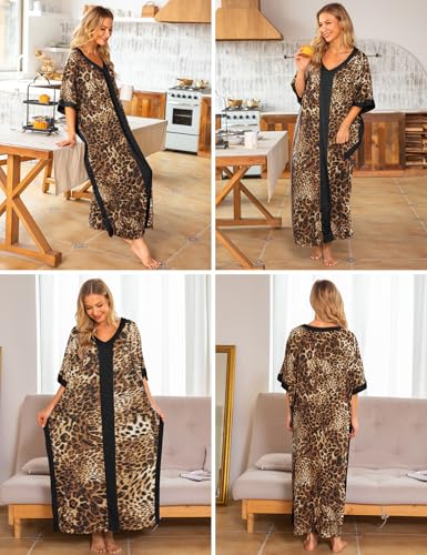 Image of Bloggerlove Women Nightgowns Cotton Caftan House Dress Short Sleeve Sleepwear Vacation Beach Moo Moos Dress with Pockets