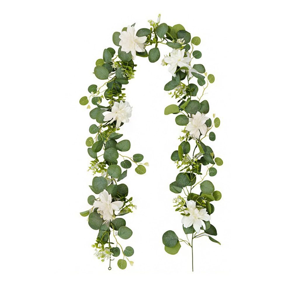 Highdi Finta Pianta Artificiale, Artificiale Rampicante Ghirlanda Foglie di Eucalipto Pendenti Finte Pianta Foglie per Decorazione Parete Esterno Festa Matrimonio Giardino (Bianco,8 Pezzi)
