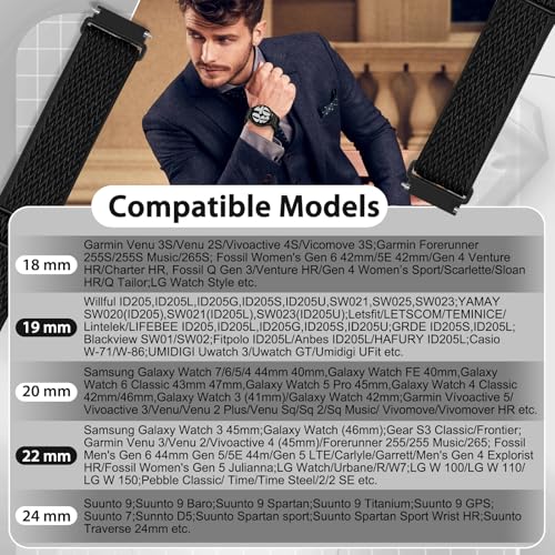 quick release watch band - choice of width -18mm 19mm 20mm 22mm 24mm watch bands solo loop adjustable elastic nylon watch straps replacement wristband for men women