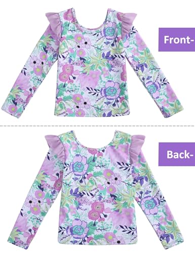 Girls Rash Guard Swimsuit Set Long Sleeve 2 Pieces Bathing Suit Swimming Skirt with Shorts 4-13Y2