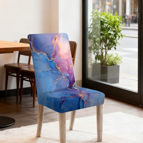 Image of Nuxovilar 4PCS Blue Pink Gold Marble Fluid Stretch Chair Covers
