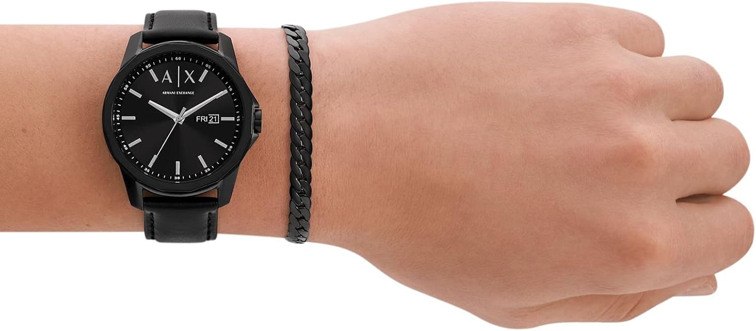 Armani Exchange Orologio da uomo Quarzo/3 lancette Movimento Day-Date Cassa 44 mm con cinturino in pelle AX7147SET Armani Exchange Orologio da uomo Quarzo/3 lancette Movimento Day-Date Cassa 44 mm con cinturino in pelle AX7147SET