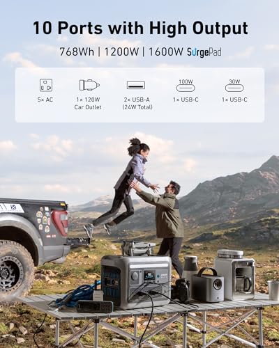 Image of Anker SOLIX C800 X Portable Power Station, 1200W (Peak 1600W) Solar Generator with Camping Lights, 768Wh LiFePO4 Battery for Outdoor Camping, RVs, Road Trip, Power Outages (Optional Solar Panel)