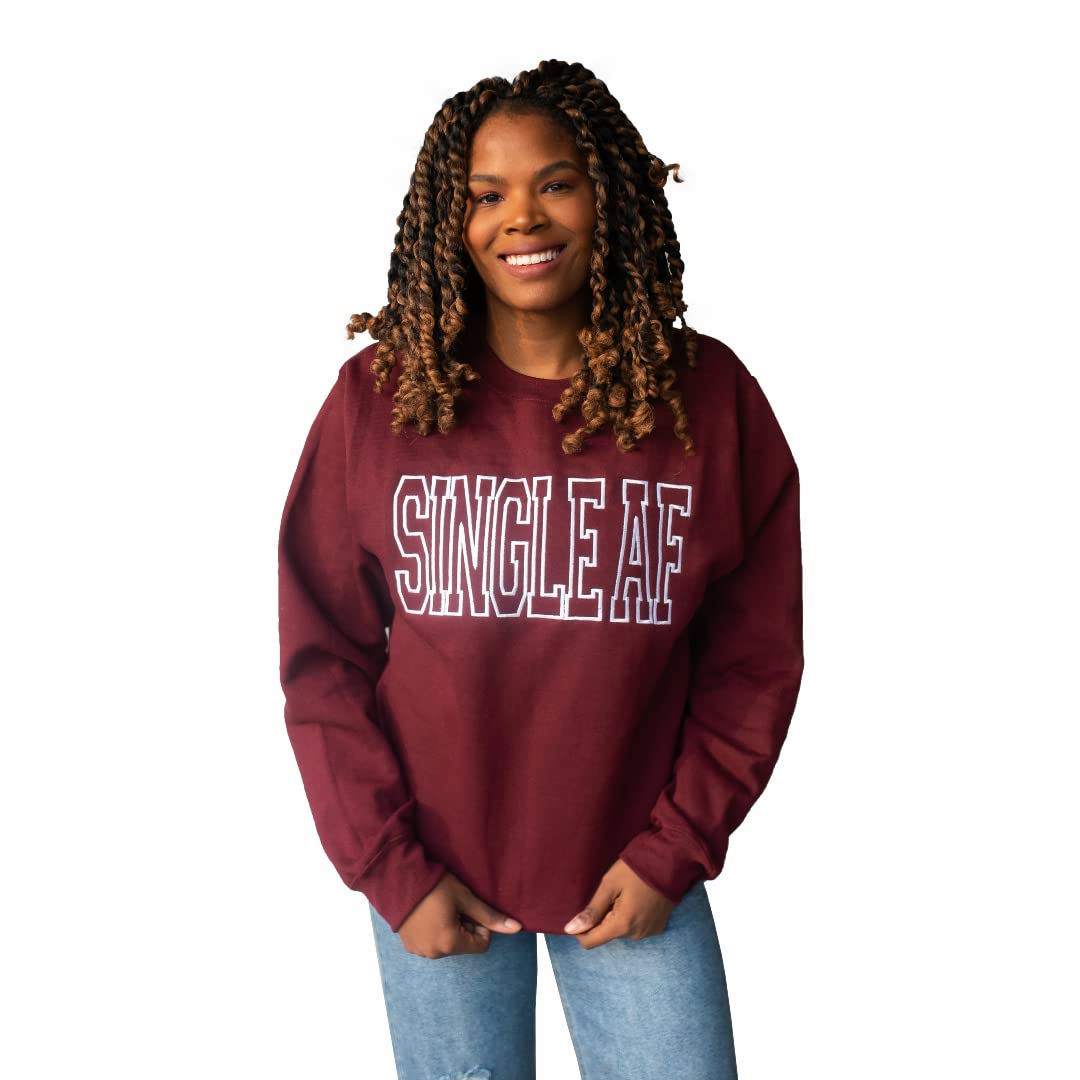 Lennox Jai Boutique Women’s Single AF Graphic Embroidered Long Sleeve Crewneck Sweatshirt