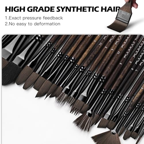 Image of Fuumuui 26pcs Professional Paint Brush Set - High-Grade Series Synthetic Nylon Paint Brushes for Landscape, Acrylic, Oil, Watercolor, Gouache - Multi-Functional Universal Free Style for Art Supplies