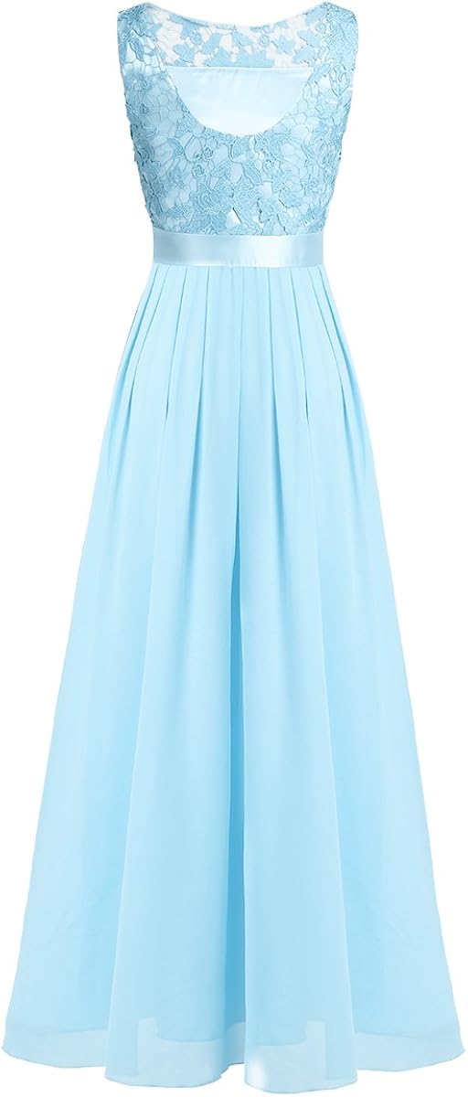 Vista 5 de Yartina Vestido largo de noche de gasa con encaje floral de ganchillo para mujer