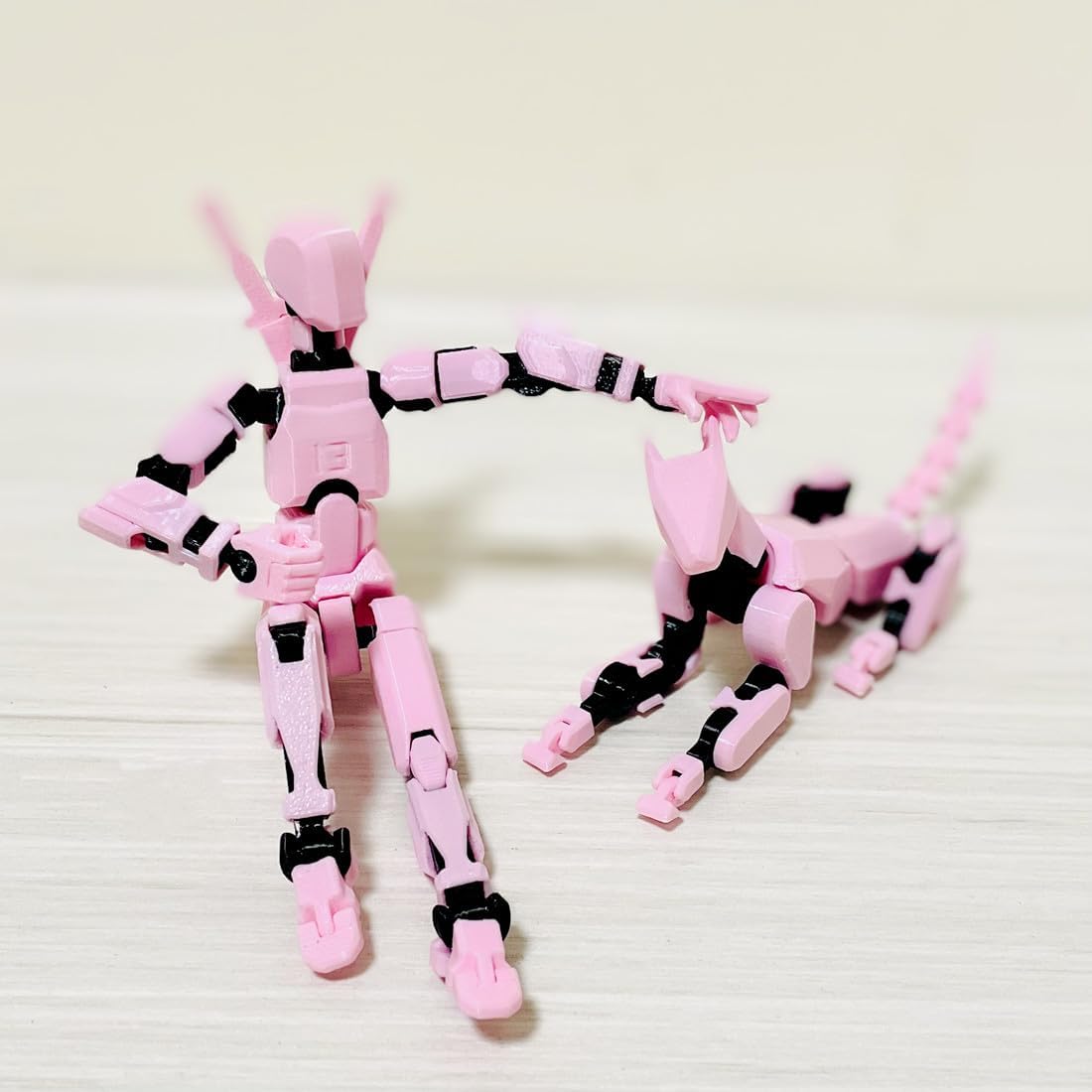T13 3D Action Figures Set Titan 13 Action Figure Dummy 3D Printed Robo Multi-Jointed Movable Toy with Full Articulation for Collectors Desktop (Assembly Completed Pink Black Figure + Dog)