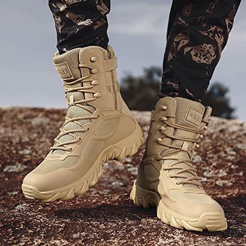 BORAMAX Men's Military Tactical Work Boots Side Zipper Leather Motorcycle Combat Boots for Hiking Motorcycle Climbing3
