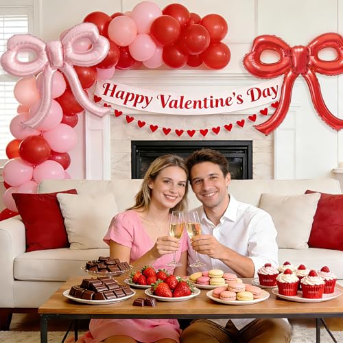 Image of 4 Pcs Red and Pink Bow Balloons Bow Party Decorations for Girl Women Pink Bow Birthday Decorations for Baby Shower Engagement Wedding Christmas Decor Bachelorette Party Supplies
