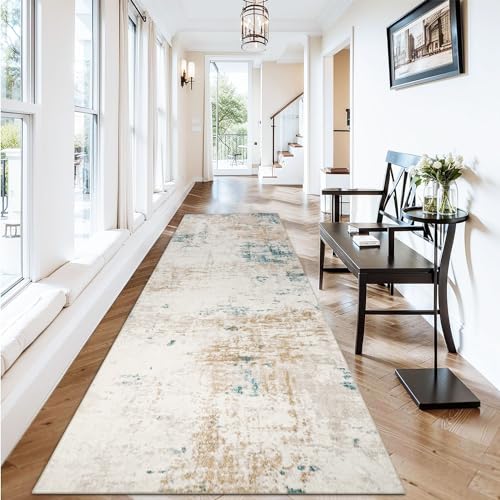 Homcomodar Tapis Couloir Moderne 80x200cm Beige Tapis de Passage Long Devant Evier pour Cuisine Entree Interieur Moderne de Chambre Salon Antidérapant