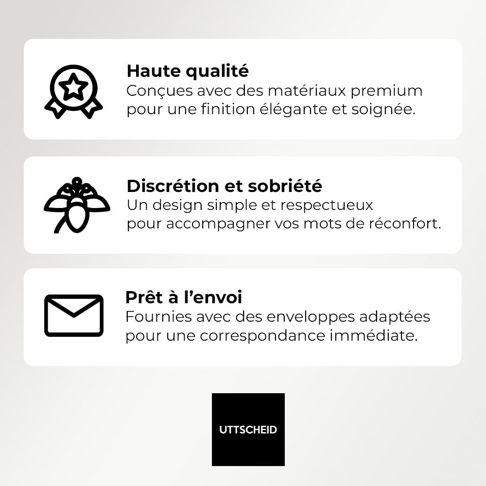 Lot de 30 Cartes Remerciement Deuil Condoléances Obsèques avec Enveloppes Format A6 Fleur de lys