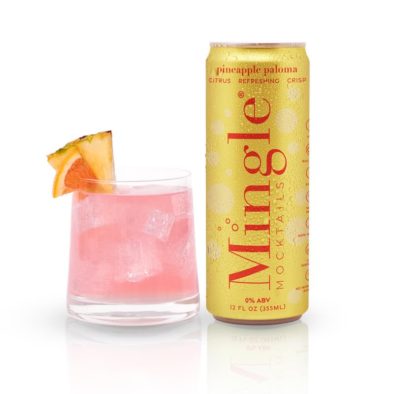 Mingle Mocktails Pineapple Paloma, Non Alcoholic Drinks, Alcohol Alternative Pre-Mixed Drinks Made with Real Juice, Canned Mocktails or Cocktail Drink Mixer, Gluten Free, Vegan, 24 Pack 12 fl oz Cans