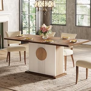 Tribesigns 55″ Rectangular Dining Table for 4 to 6 People, Farmhouse Wood Dinner Table for Kitchen, Dining Room & Living Room, Oak Brown & White