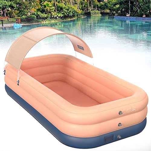 Piscina Autoinflable Piscina para Niños con Parasol con Bomba Aire Inalámbrica, Material PVC Engrosado, para Juegos Agua Patio Trasero Jardín Al Aire Libre,Pink-3M Cover