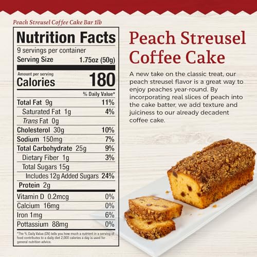 Beatrice Bakery Co Peach Streusel Bread, Grandma's Freshly Made Premium Gourmet Cake With Real Slices of Peach, Serves 6-10 (16 oz)