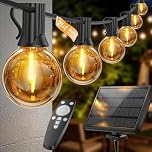 Solar Festoon Lights Outdoor 16.3M - Remote Control String Lights, USB Charging AT Timer, Dimmable & 4 Modes,Unique Glass Solar Panel, Waterproof G40 LED Garden Lights Outside Gazebo Pergola Patio