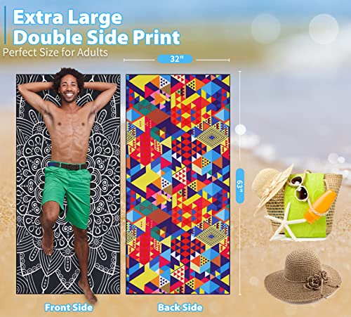 Microfiber Sand Free Beach Towel-Quick Dry Super Absorbent Lightweight Oversized Large Towels Blanket For Travel Pool Swimming Bath Girl Women Men Geometric Triangle Black Mandala #TOP2
