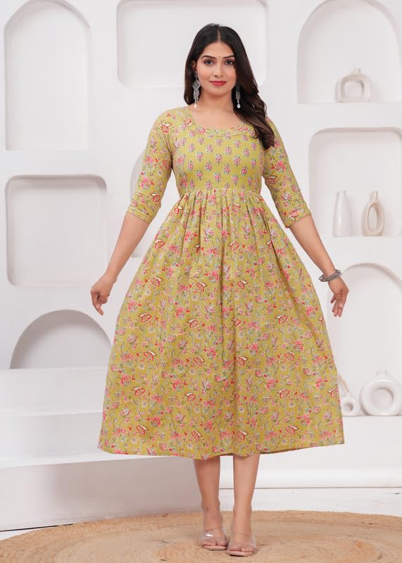 Image of JAIPURFAME Maternity Feeding Kurti with Zipper | Cotton Floral Printed Pregnancy & Nursing Dress | Comfortable & Stylish Maternity Wear for Women | Breastfeeding Kurta with Zipper | Soft & Elegant