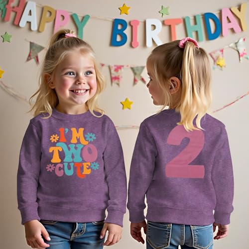 I'm Two Cute Sweatshirt for Girls 2nd Birthday Outfit for Toddler Girl 2 Year Old Birthday Party Long Sleeve Shirts3