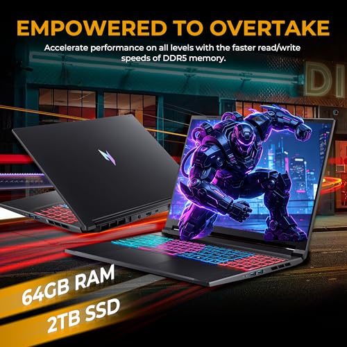 Image of Acer Nitro V 16S AI Gaming Laptop, 16 inch WQXGA 180Hz IPS Display, AMD Ryzen 7 260, NVIDIA GeForce RTX 5070, 64GB DDR5, 3TB Storage (2TB SSD&1TB Docking), Backlit Keyboard, Wi-Fi 6, Win 11 Pro, Black