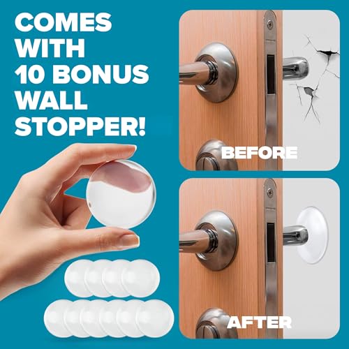 Image of STRONGEST HOME Stoppers for Bottom of Door - Heavy Duty Metal Rubber Door Stopper, Non-Slip Door Stop for Heavy Doors, Works on Wood, Tile & Carpet Floors Folding Black 10 PCs + White Wall Protectors