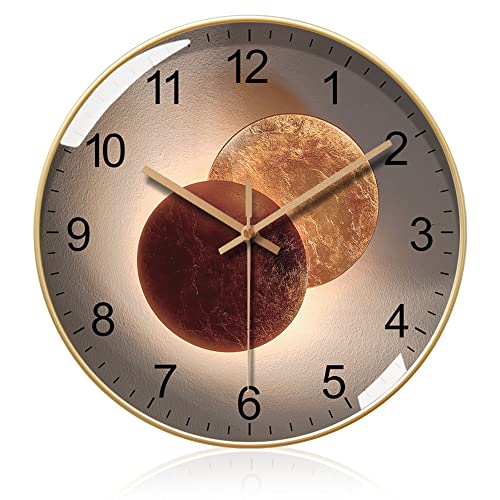 Cooltto Wanduhr Ohne Tickgeräusche 30CM Runde Wanduhr Modern Quarz Wanduhr Lautlos Batterie Betriebene für Büro Schlafzimmer Wohnzimmer-Mond Cover
