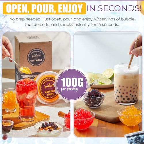 Fizzleaf Popping Boba Pearls Trio - Strawberry Popping Boba, Blueberry, Passion Fruit - Bubble Fruit Bursting Pearls for Bubble Tea, 3 Pack, 1 pound (490g) Each - Image 4