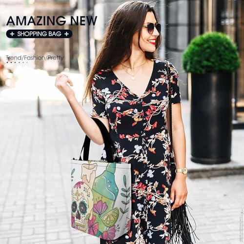 Sac à bandoulière crâne fleur grand sac de shopping pour femme format voyage