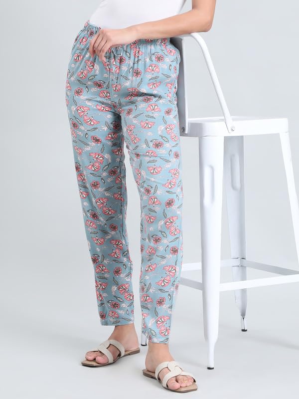 Image of GO COLORS Women Printed Woven Viscose Mid Rise Lounge Pants