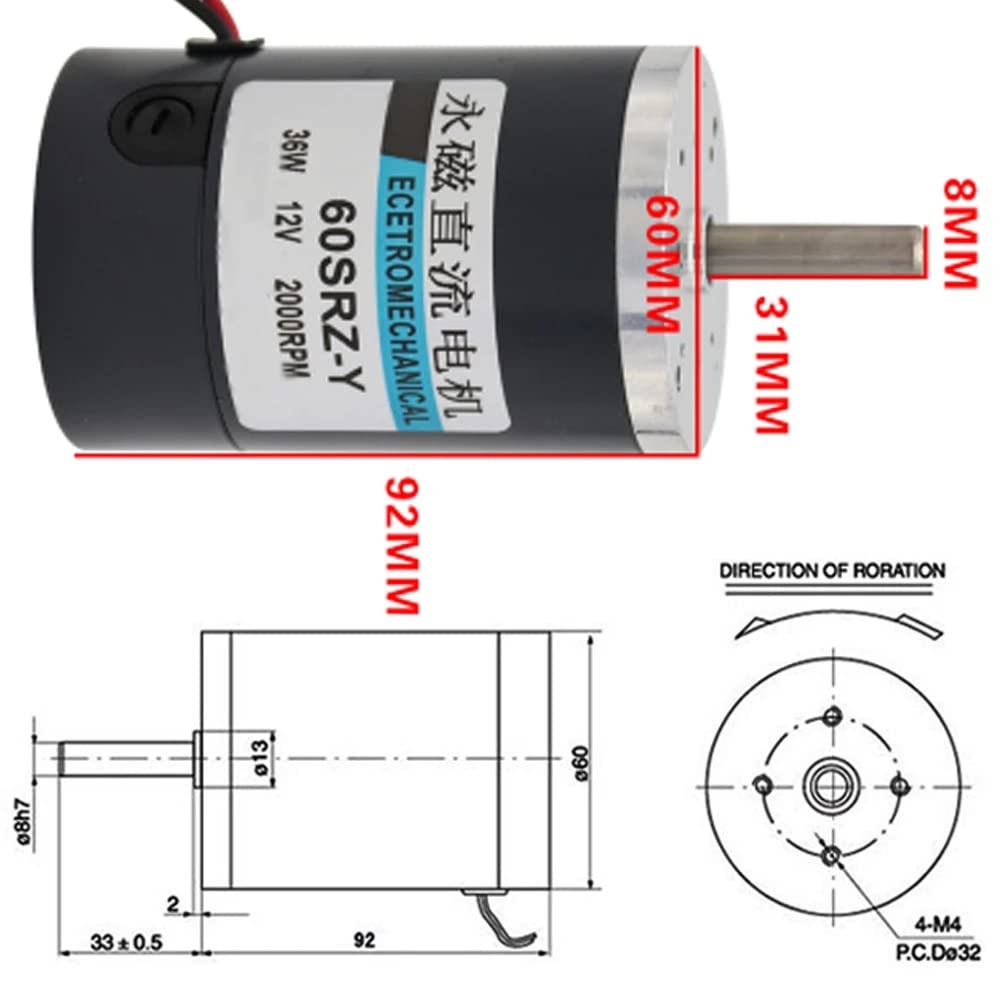 Produktbild von RS-365SA-12195 DC-Motor 24-48V 19500U/min – Hochgeschwindigkeit Mit Rundem Oder Keilwellen-Ausgang