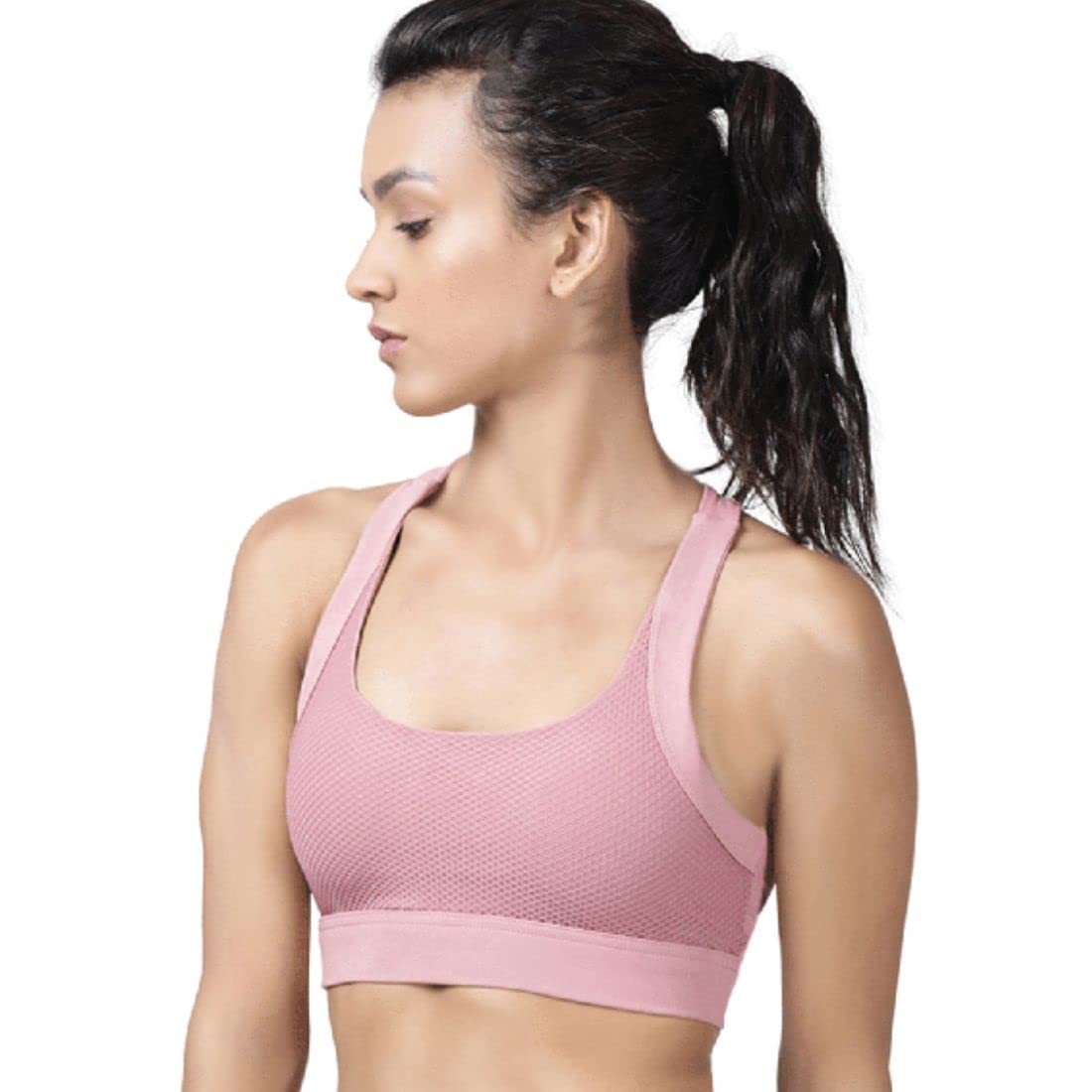 mimi by MICHELLE SALINSShape-Up Criss Cross Back Nylon High Support Sports Bra | Sports Bra for Gym Workout | High-Coverage | Exercise Bra for Women Workout - Victorian Pink (M)