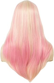Pink and Blonde Straight Long Wigs for Women Pink Middle Part Synthetic Fiber Hair Wig for Cosplay Costume Halloween Party Use