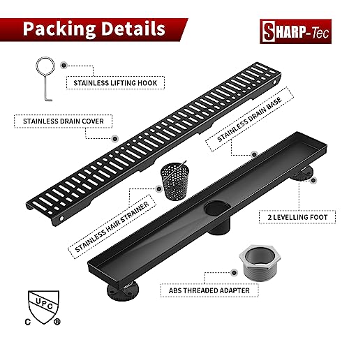 Image of Sharp-tec 36 inch Linear Shower Drain, Black Rectangular Floor Drain, V-Shape Design Drain Channel, 304 Stainless Steel, cUPC Certificated for Bathroom Shower Room (Drain Base is Not Included)